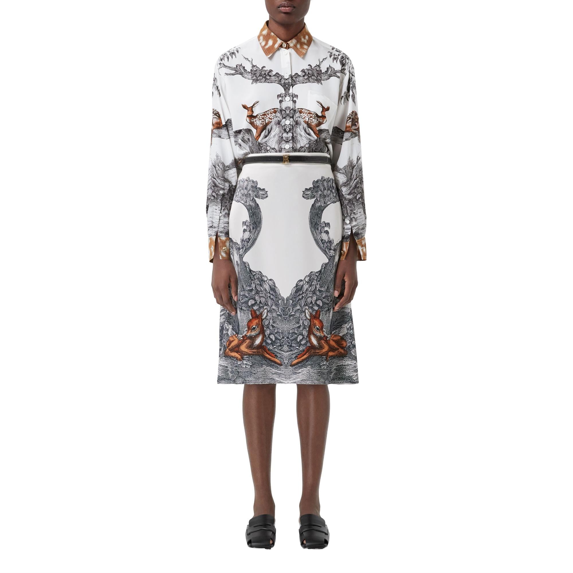 디어 스케치 프린트 실크 라이닝 스커트