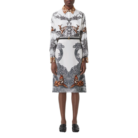 디어 스케치 프린트 실크 라이닝 스커트