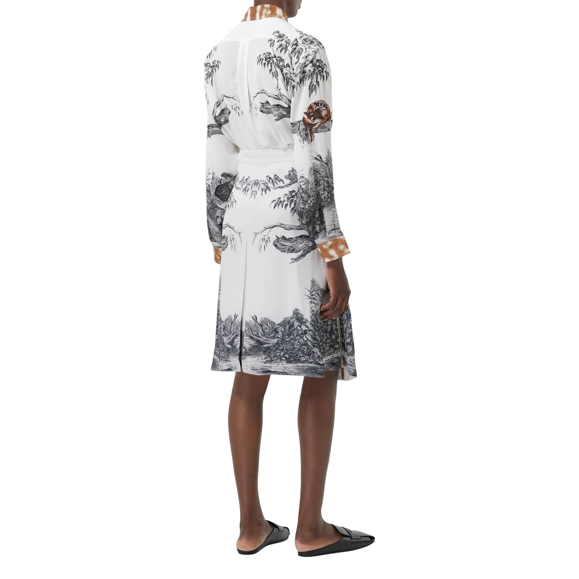 디어 스케치 프린트 실크 라이닝 스커트