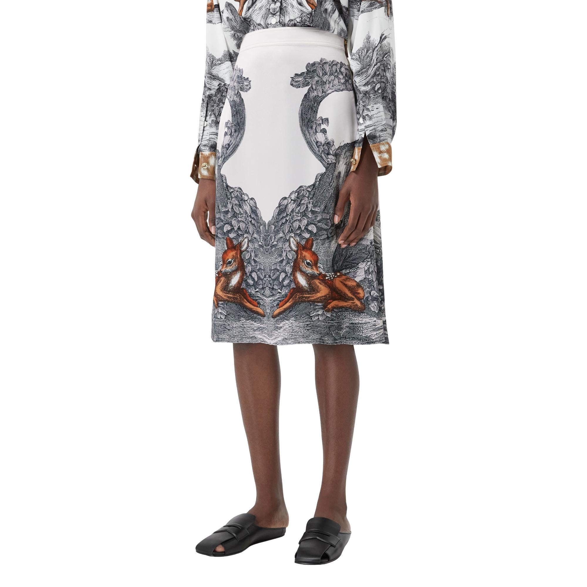 디어 스케치 프린트 실크 라이닝 스커트