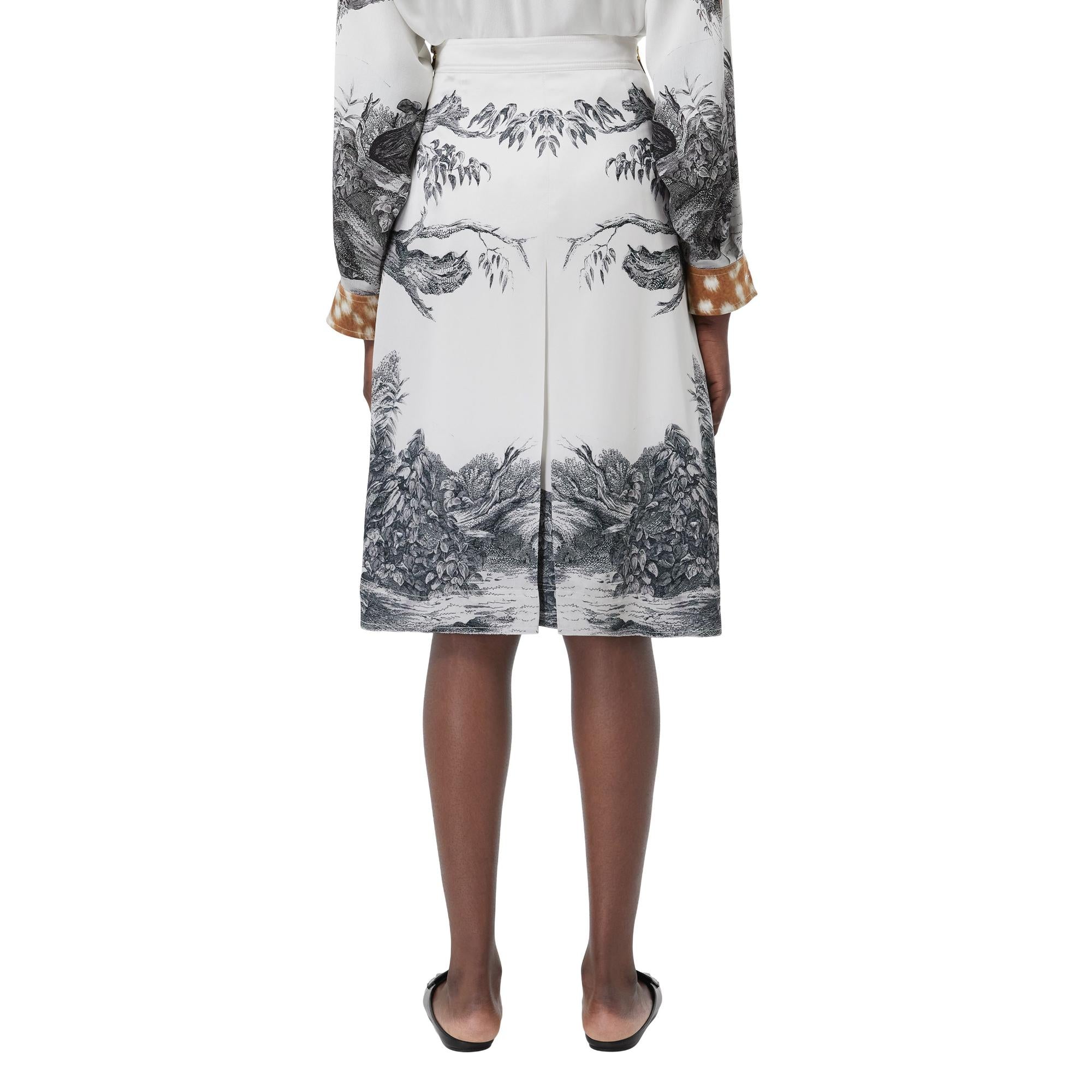 디어 스케치 프린트 실크 라이닝 스커트