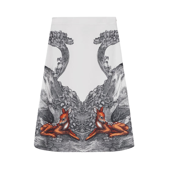 디어 스케치 프린트 실크 라이닝 스커트