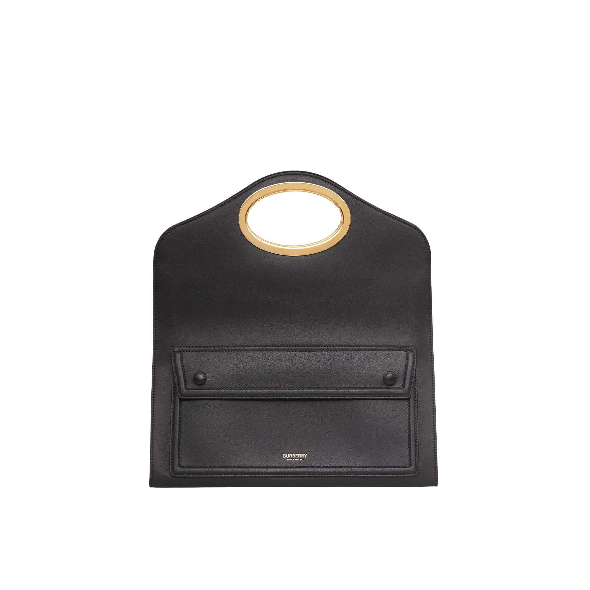 스몰 핸들 디테일 레더 포켓 클러치