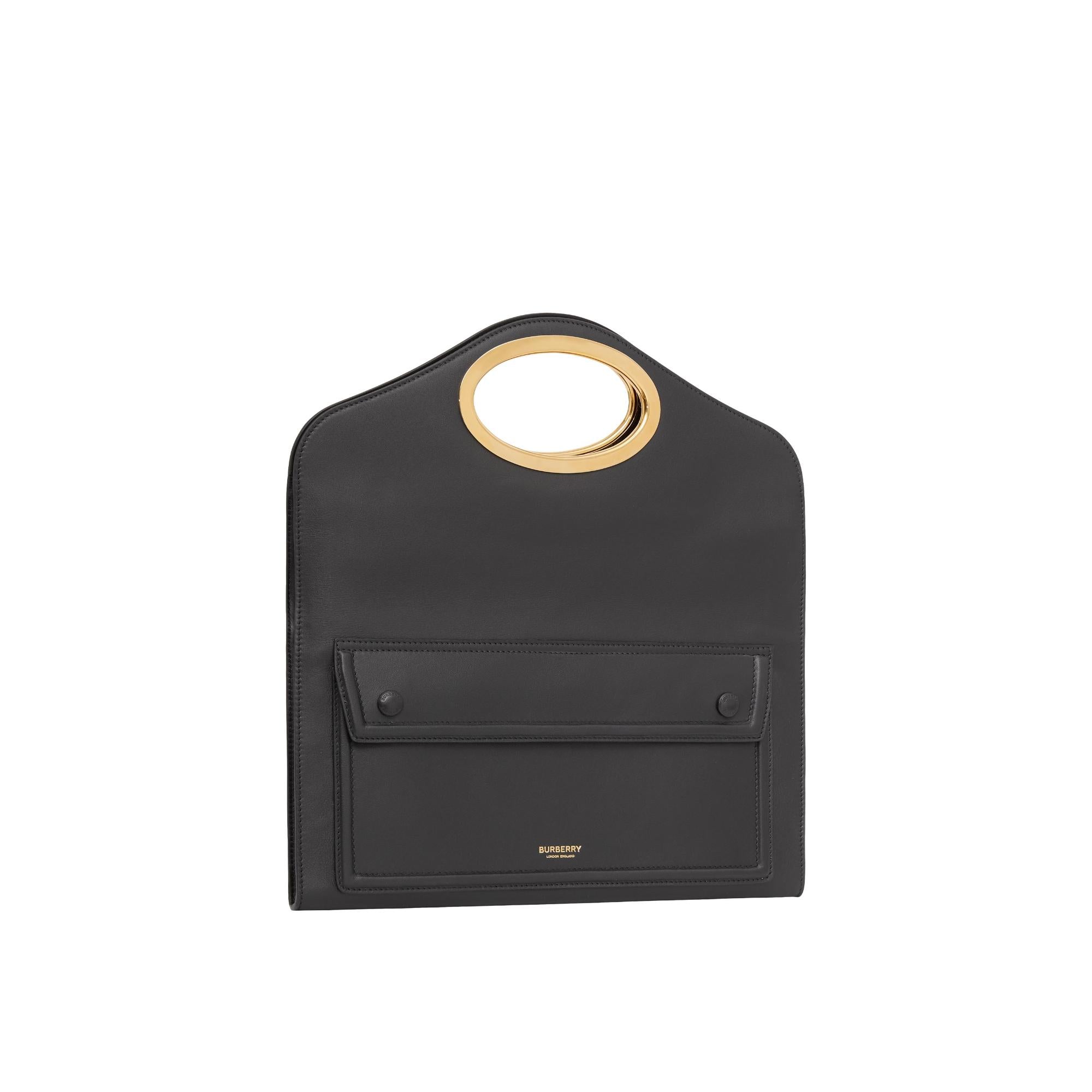 스몰 핸들 디테일 레더 포켓 클러치