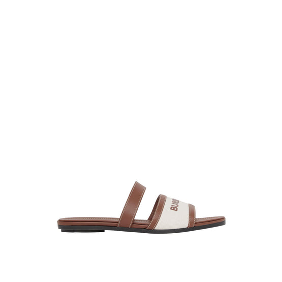 와이드핏 로고 프린트 레더 캔버스 샌들