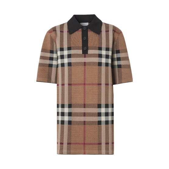 체크 실크 블렌드 자카드 폴로셔츠