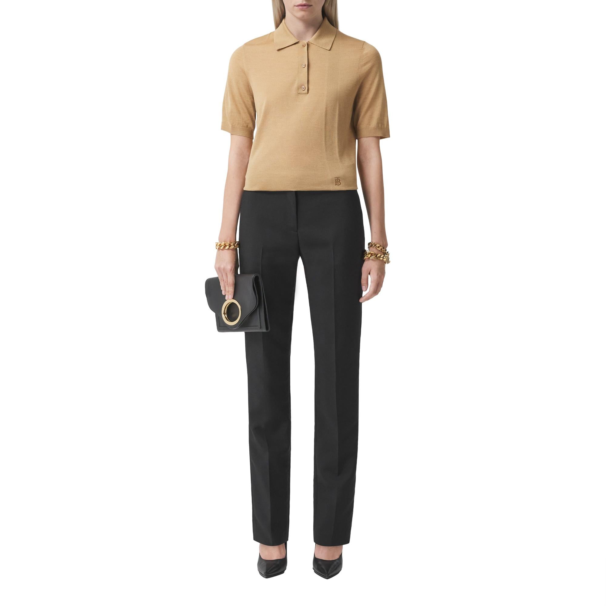 모노그램 모티프 울 실크 캐시미어 폴로셔츠