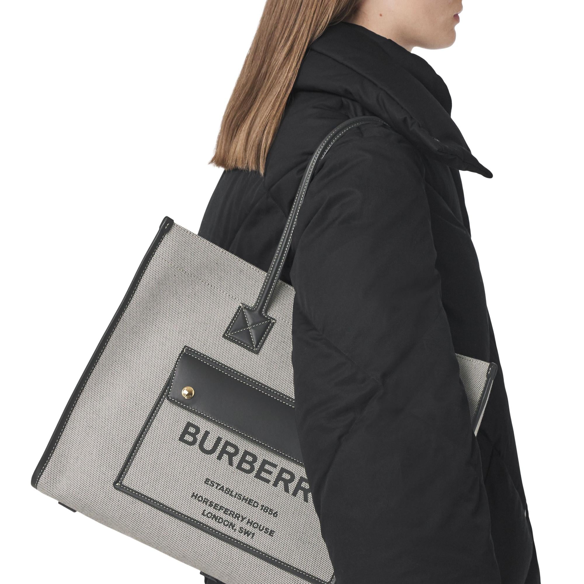 투톤 캔버스 레더 미디엄 프레야 토트