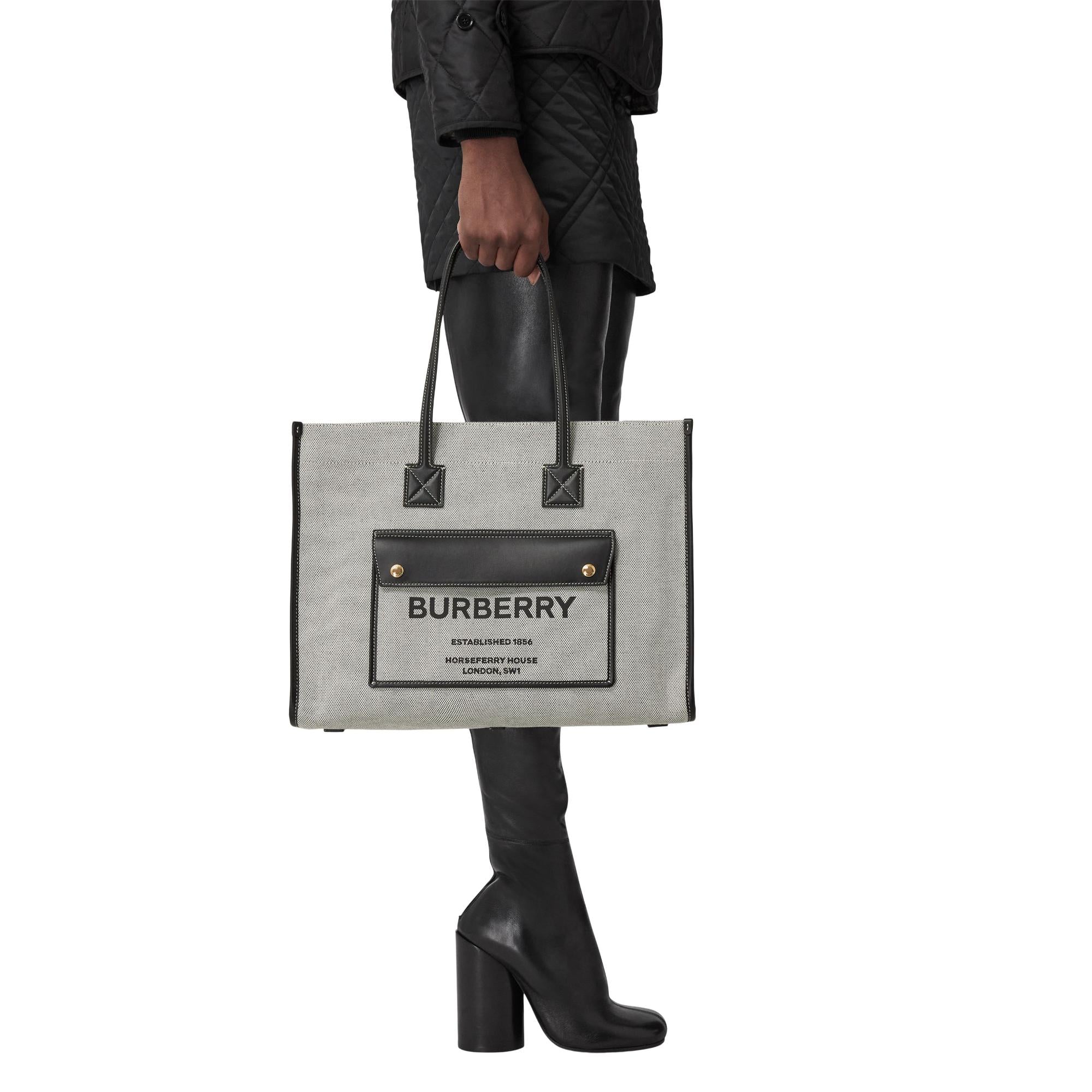 투톤 캔버스 레더 미디엄 프레야 토트