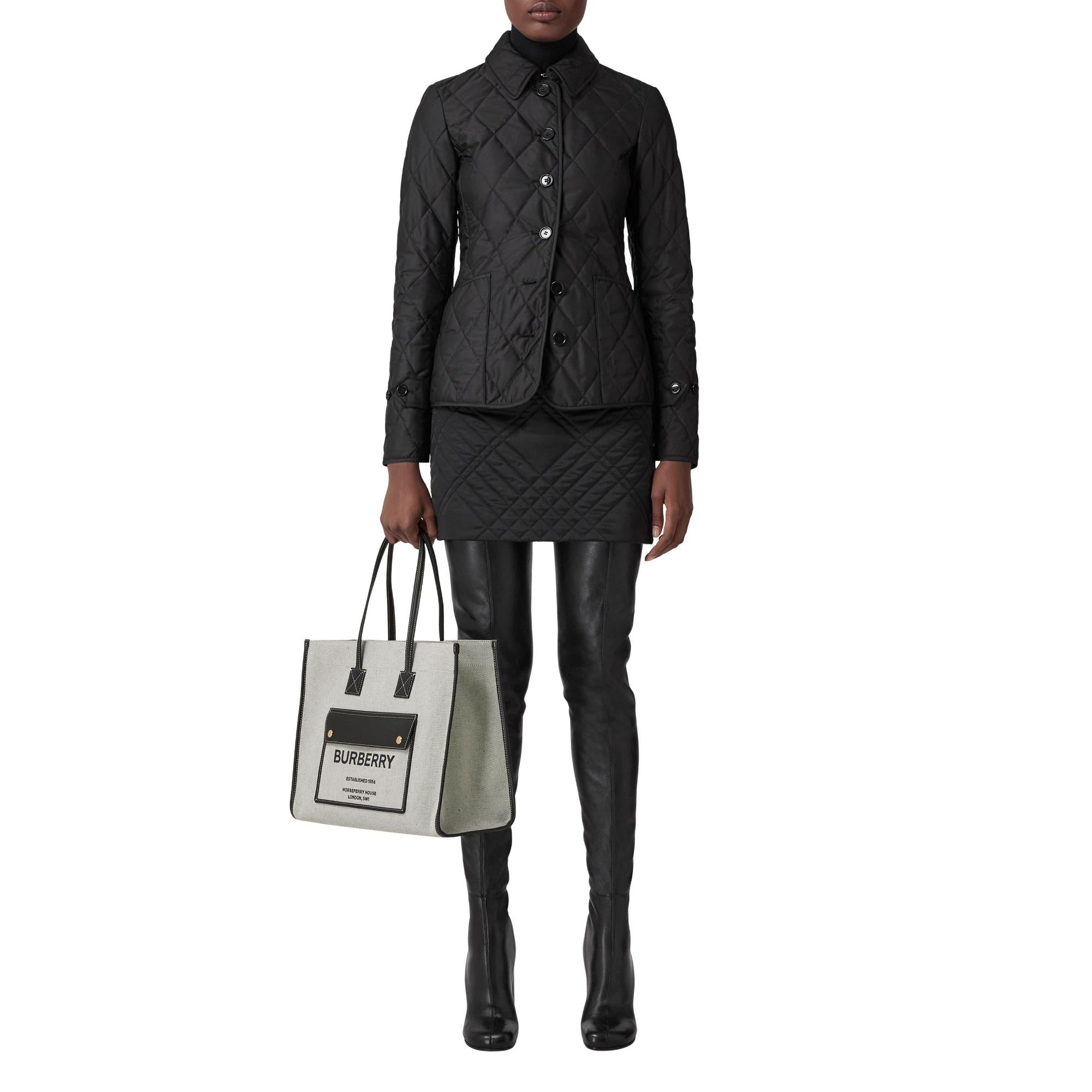 투톤 캔버스 레더 미디엄 프레야 토트