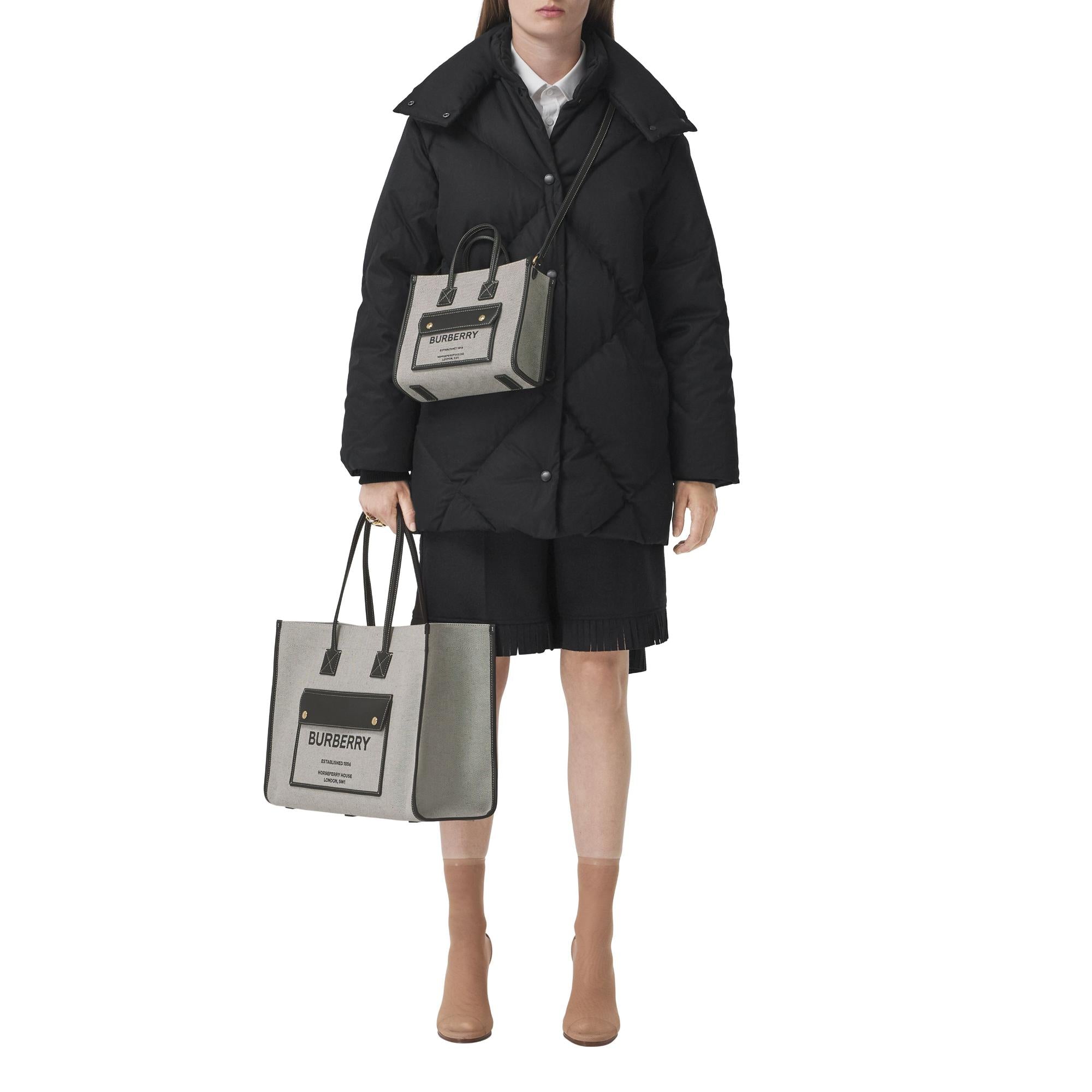 투톤 캔버스 레더 미니 프레야 토트