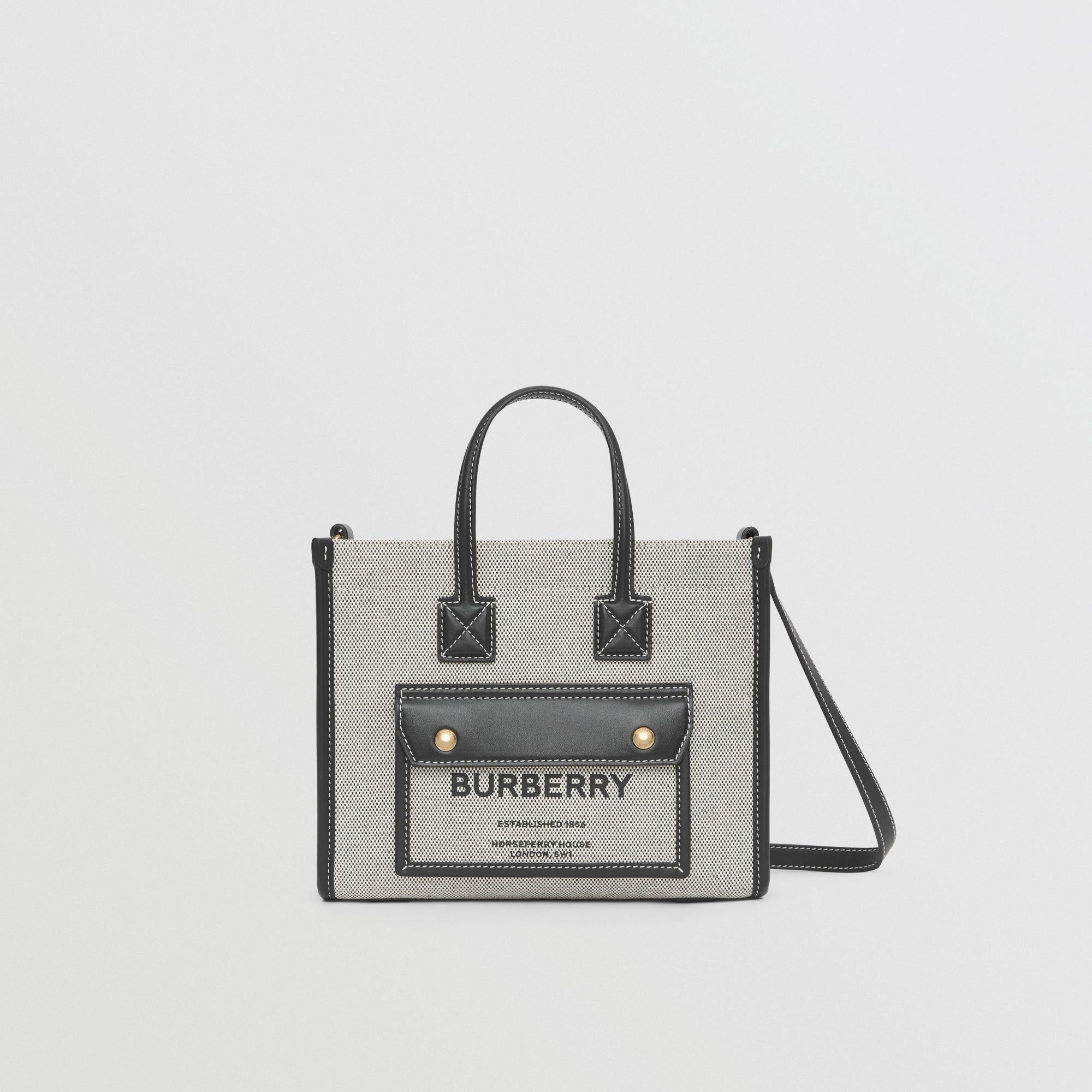 투톤 캔버스 레더 미니 프레야 토트