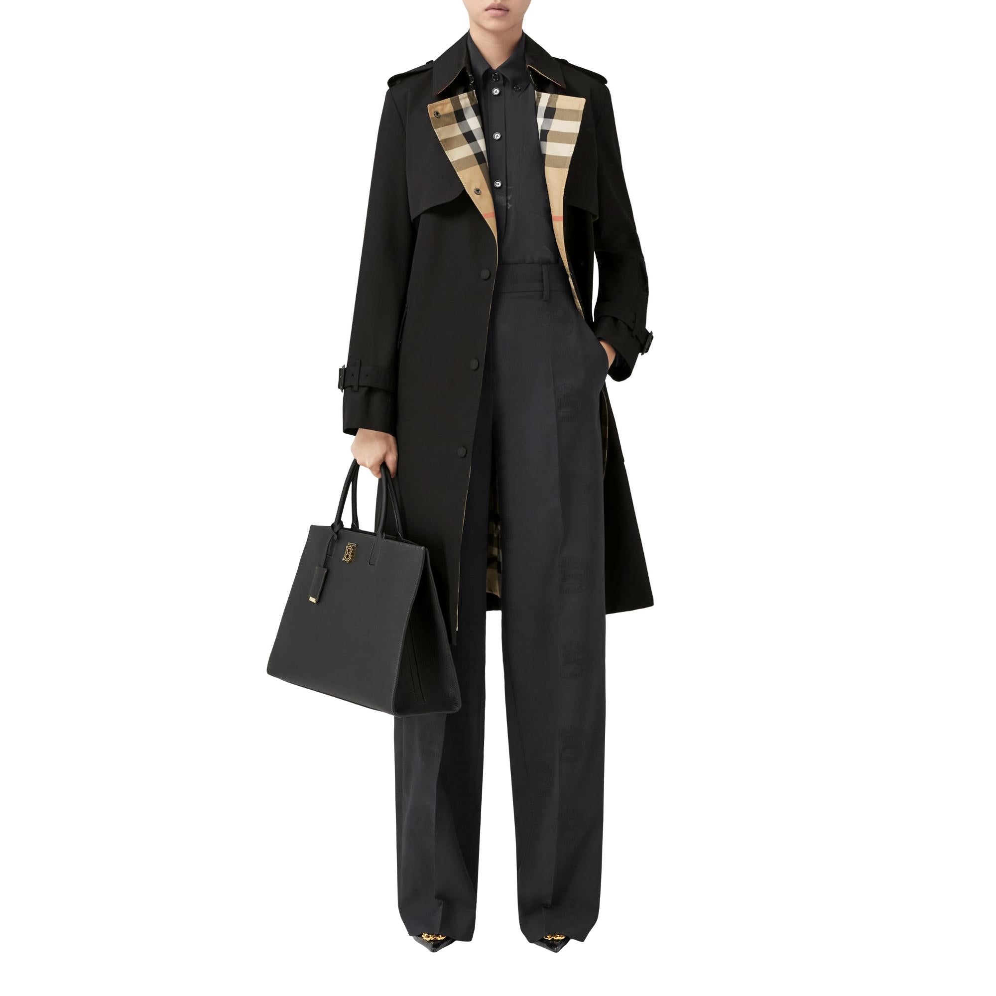 롱 체크 라펠 개버딘 트렌치코트