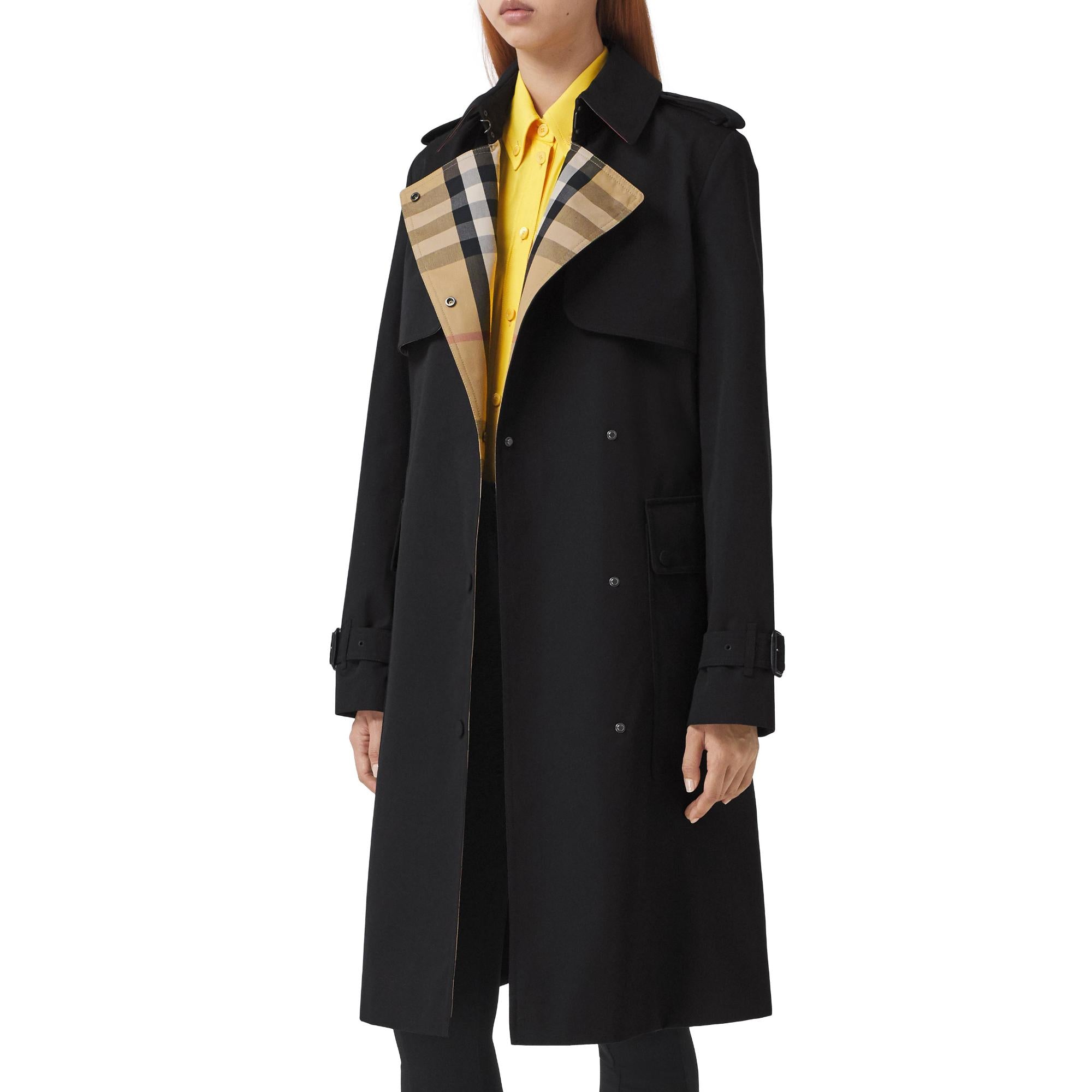 롱 체크 라펠 개버딘 트렌치코트