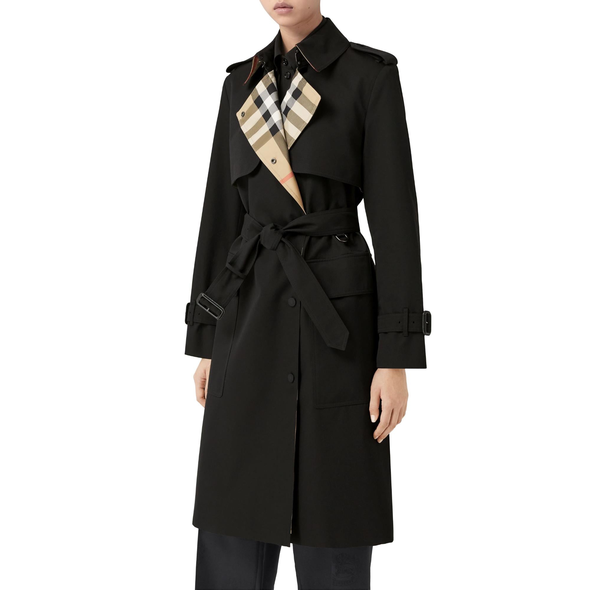 롱 체크 라펠 개버딘 트렌치코트