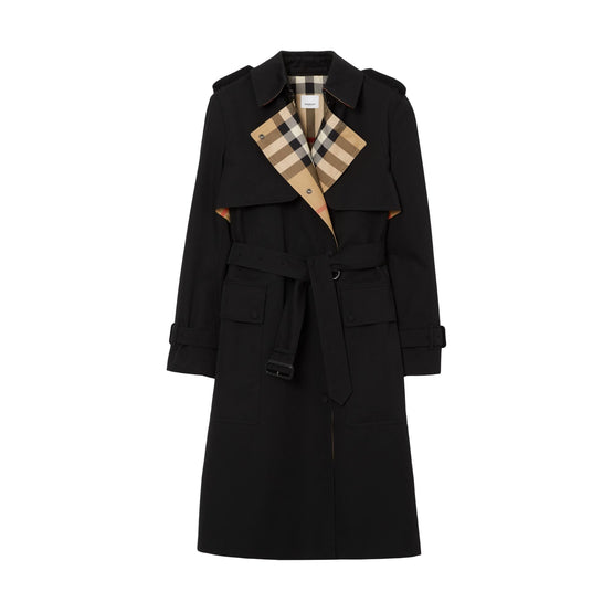 롱 체크 라펠 개버딘 트렌치코트