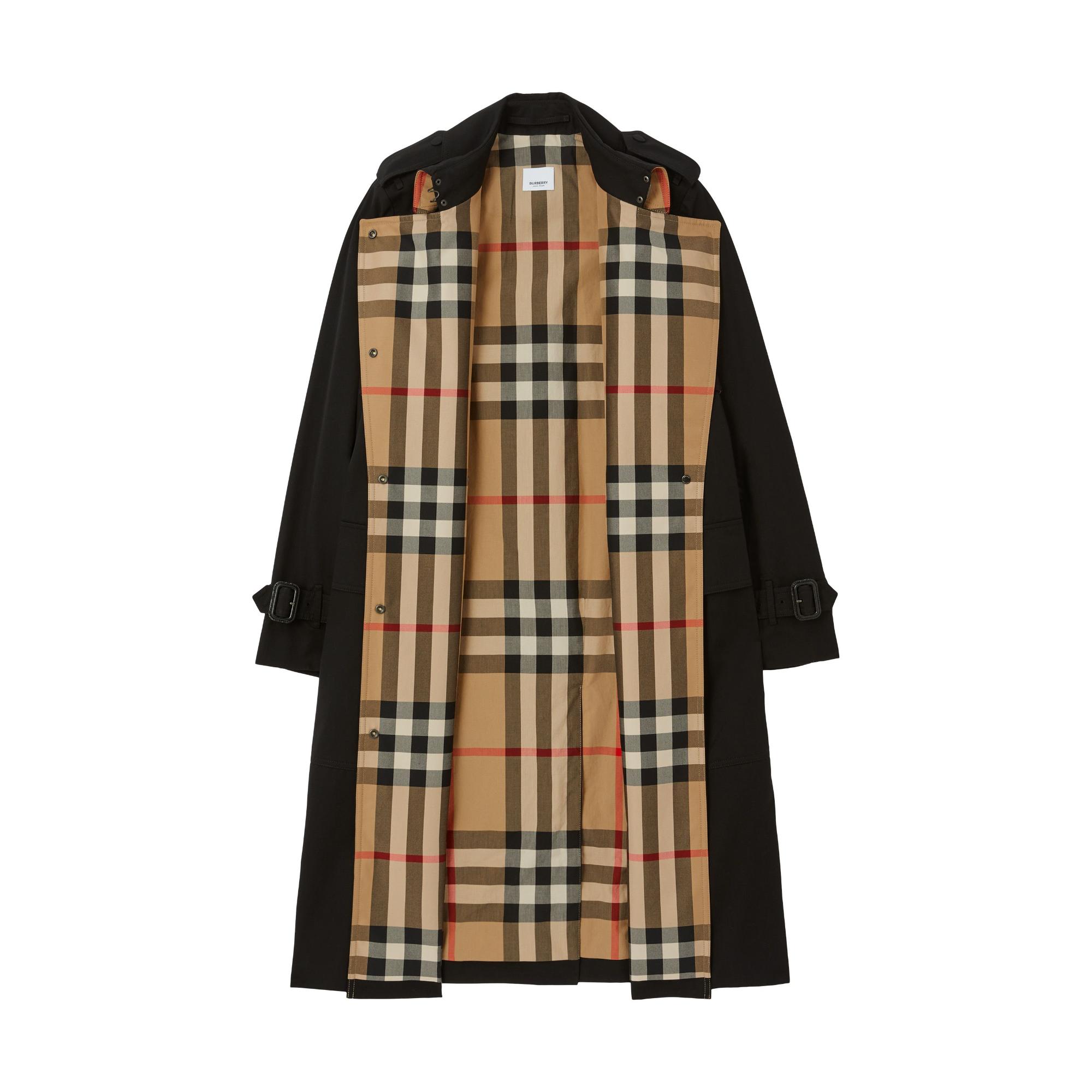 롱 체크 라펠 개버딘 트렌치코트