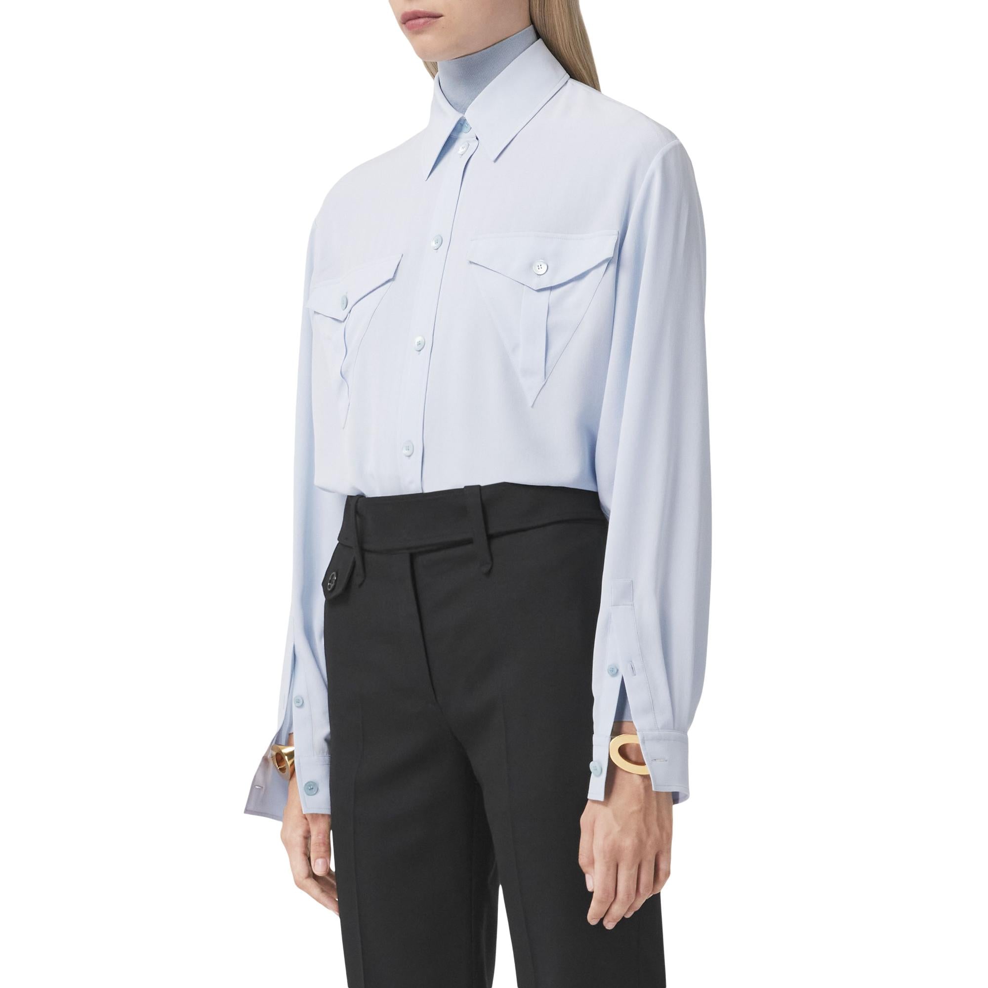 로고 디테일 실크 크레이프 드 신 오버사이즈 셔츠