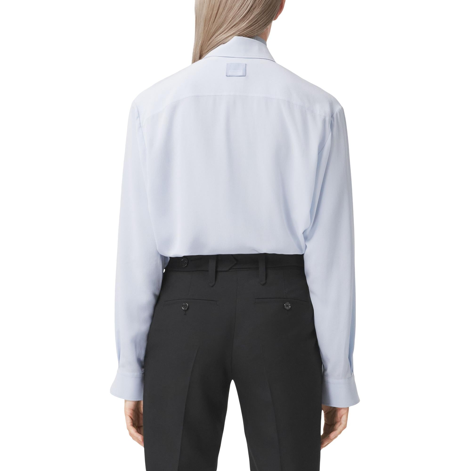 로고 디테일 실크 크레이프 드 신 오버사이즈 셔츠