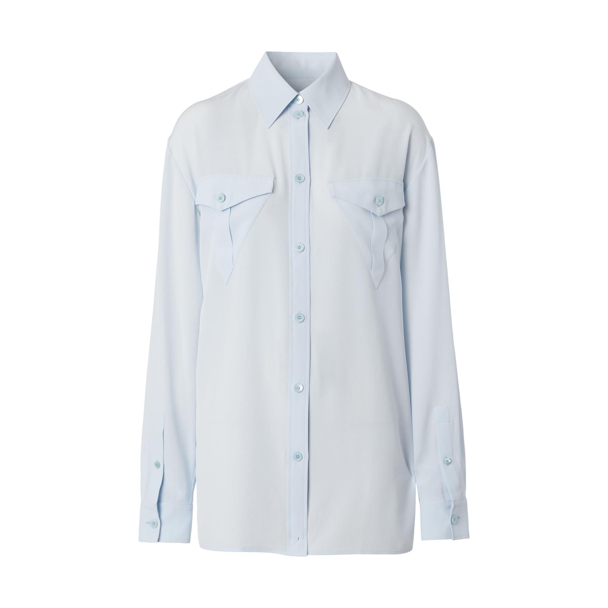 로고 디테일 실크 크레이프 드 신 오버사이즈 셔츠