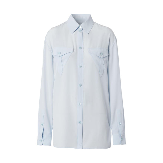 로고 디테일 실크 크레이프 드 신 오버사이즈 셔츠