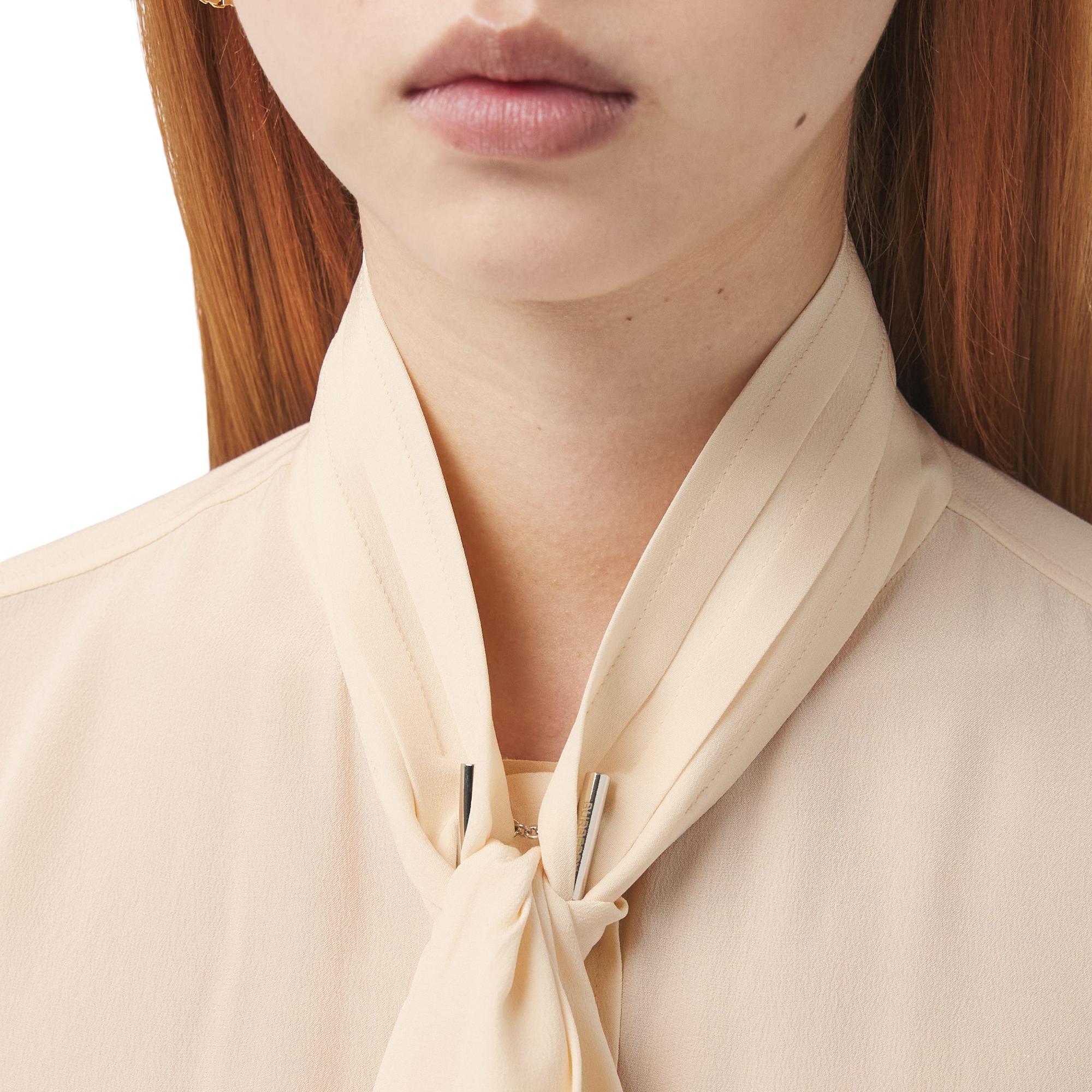 실크 크레이프 드 신 타이넥 셔츠