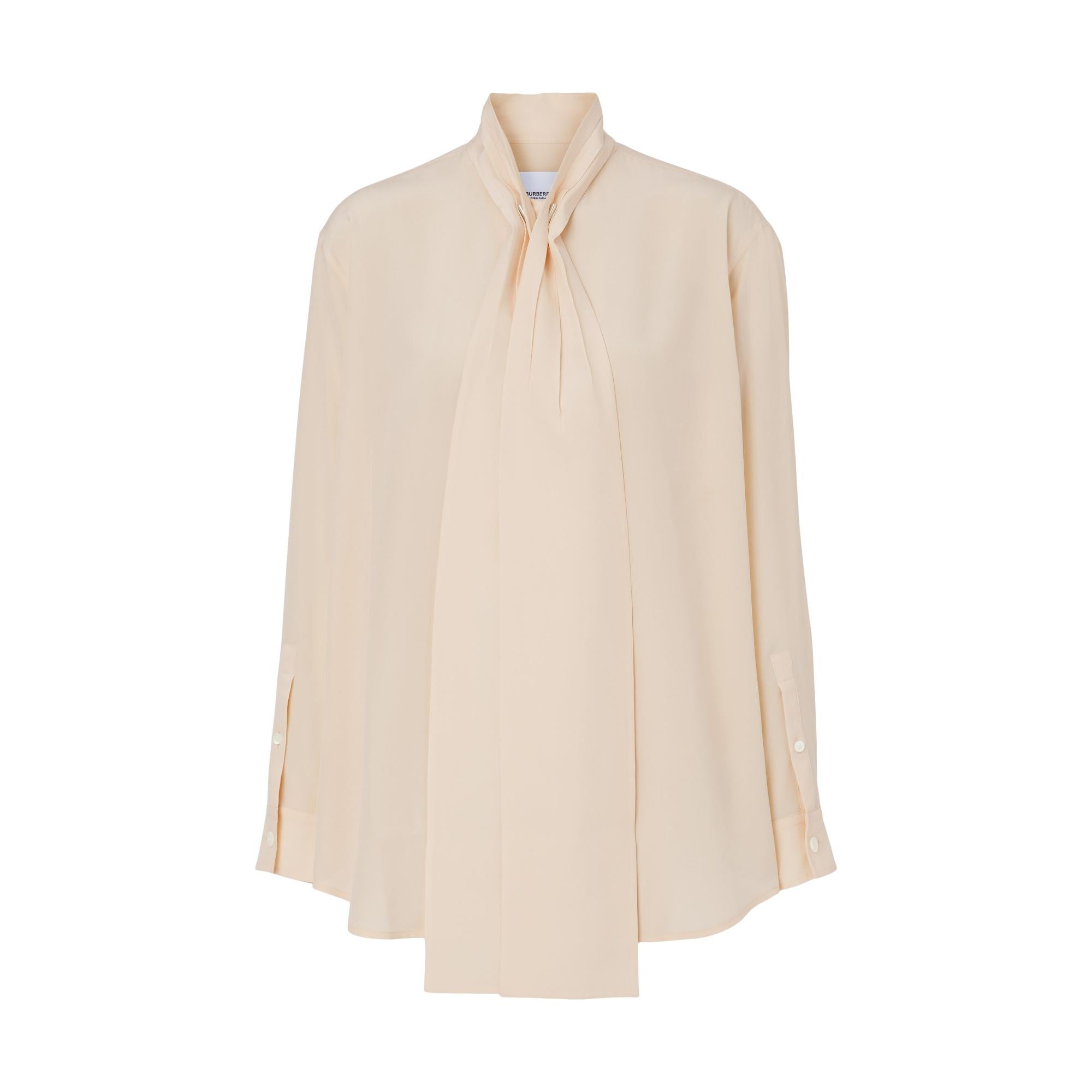 실크 크레이프 드 신 타이넥 셔츠