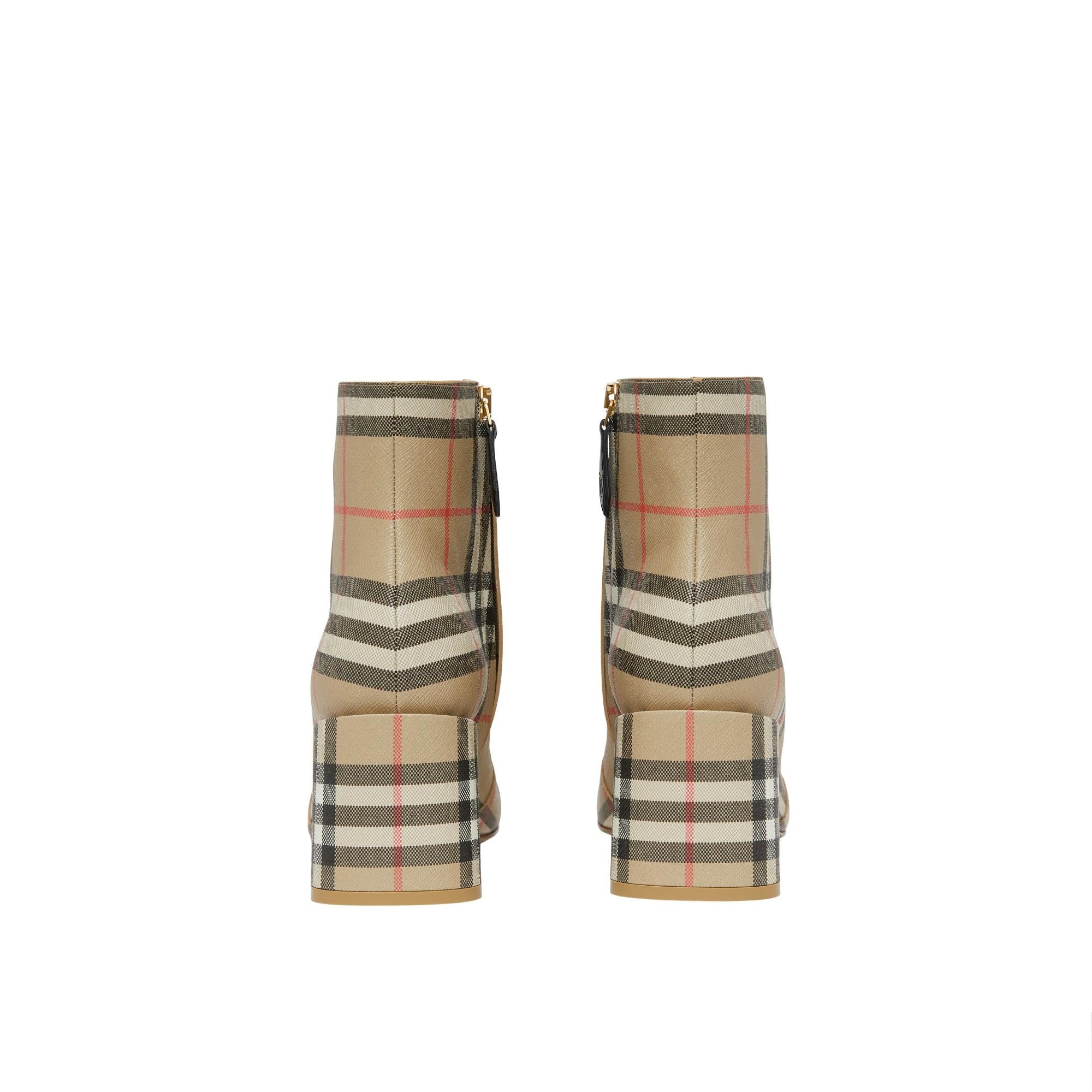 빈티지 체크 블록 힐 앵클 부츠