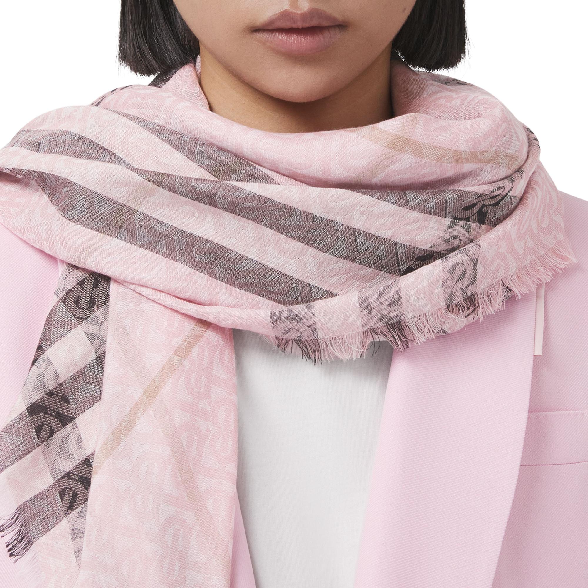 라이트 모노그램 체크 울 실크 스카프