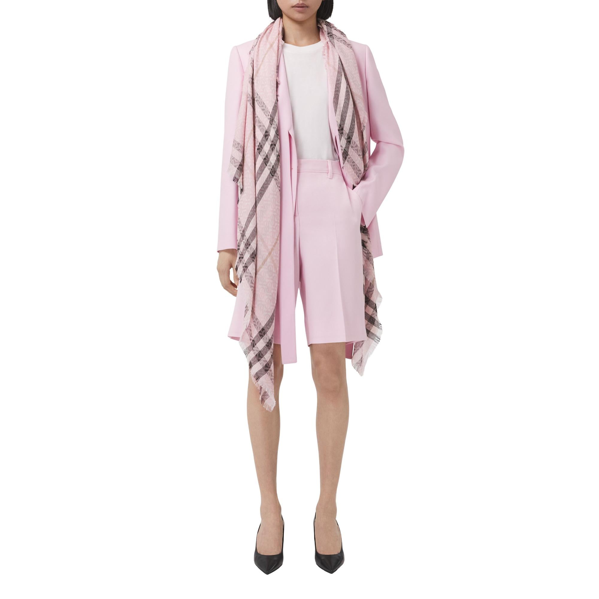 라이트 모노그램 체크 울 실크 스카프