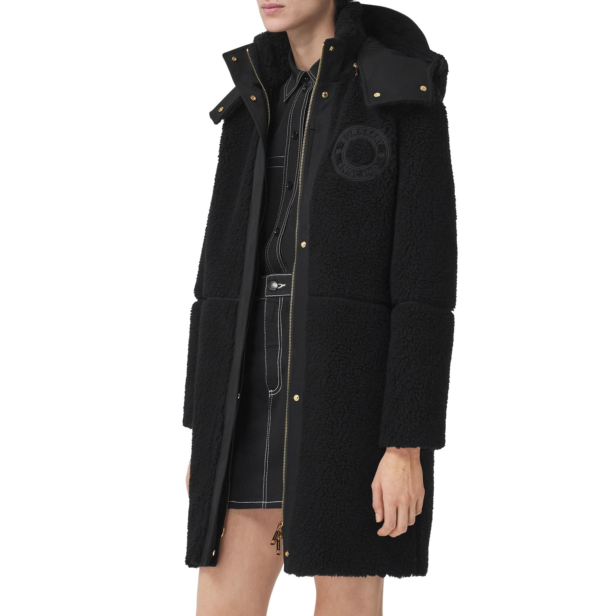 로고 그래픽 울 캐시미어 블렌드 플리스 코트