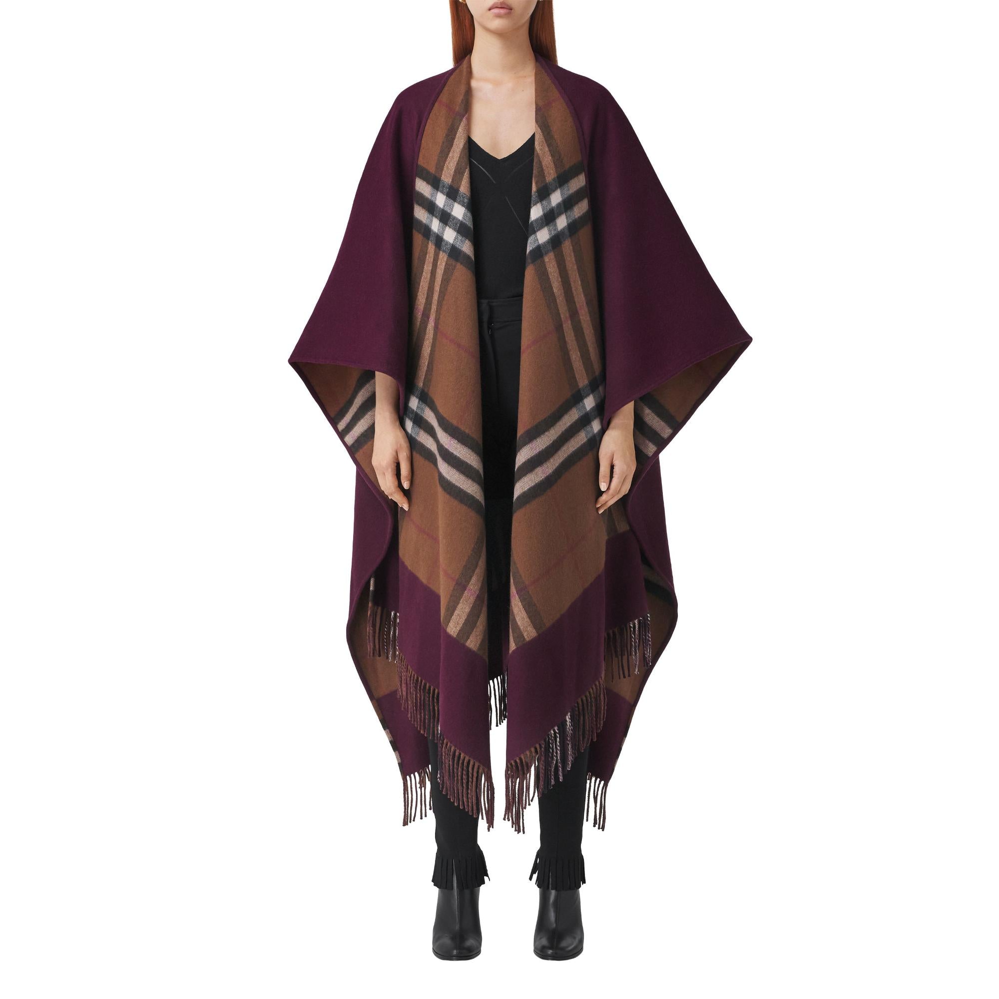 리버시블 체크 울 캐시미어 케이프