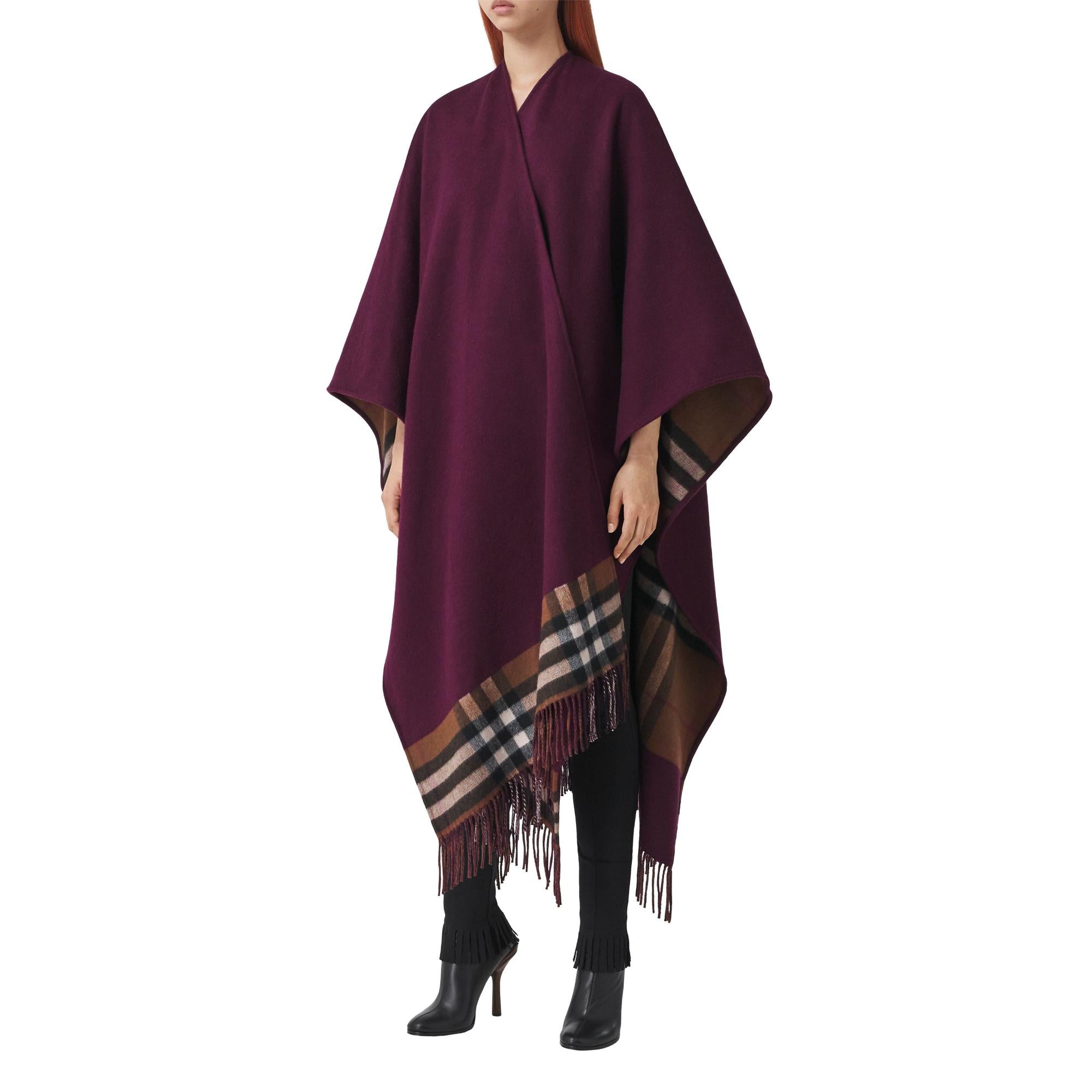 리버시블 체크 울 캐시미어 케이프