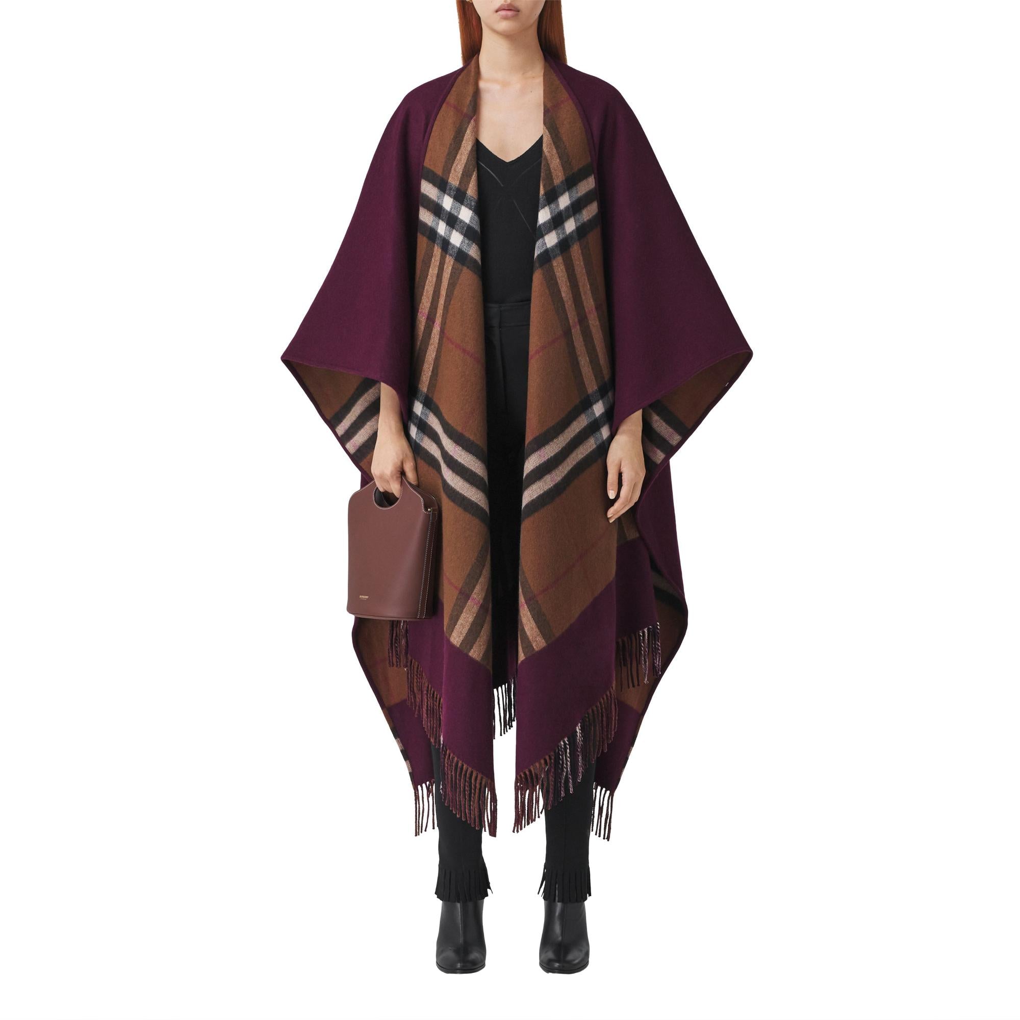 리버시블 체크 울 캐시미어 케이프