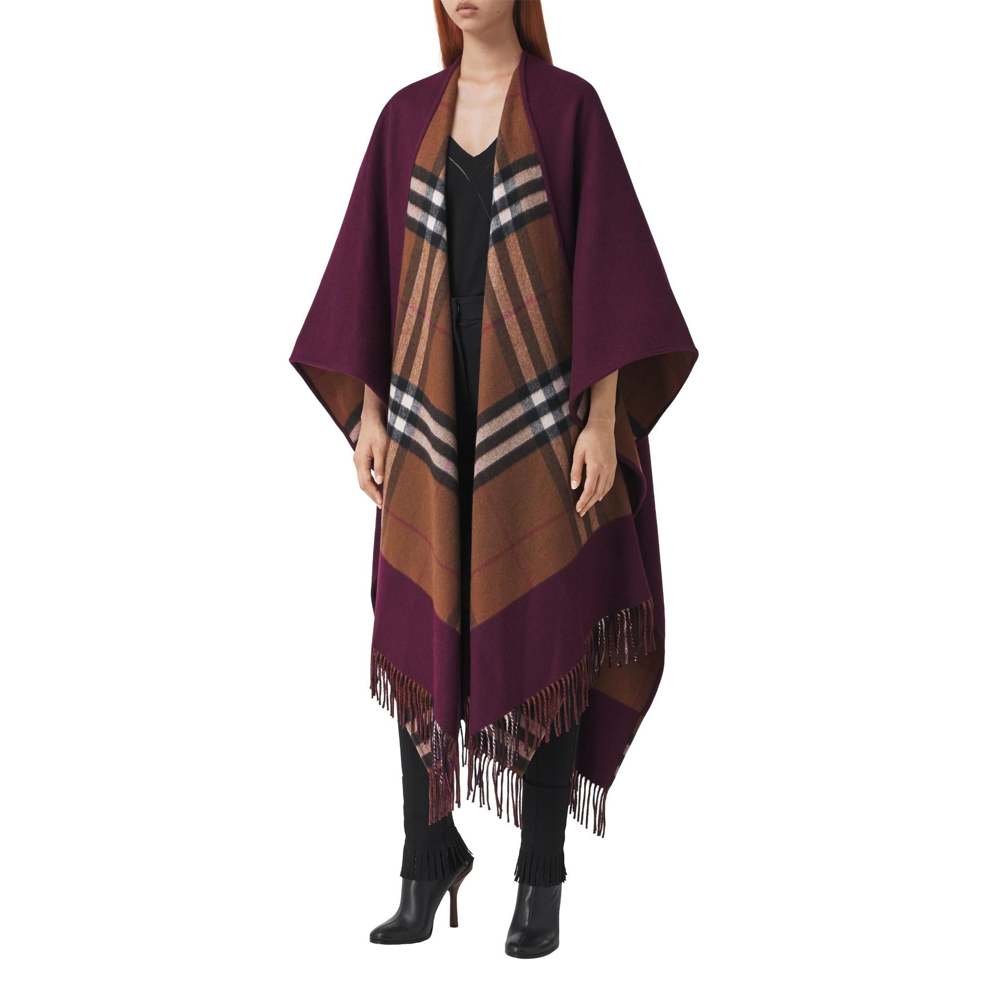 리버시블 체크 울 캐시미어 케이프