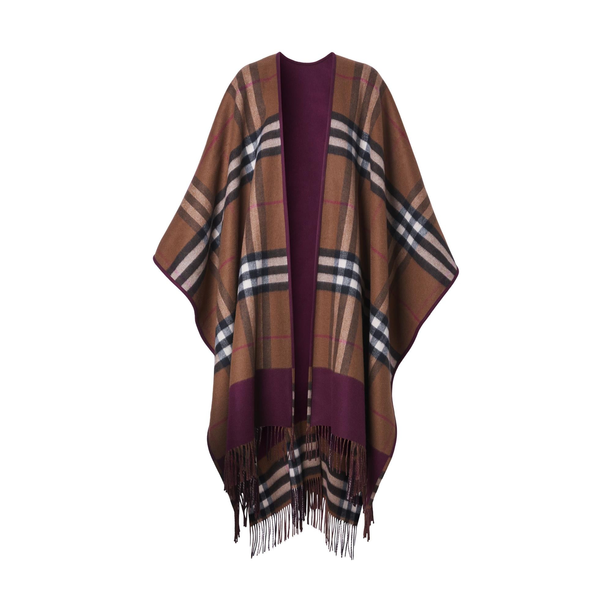 리버시블 체크 울 캐시미어 케이프