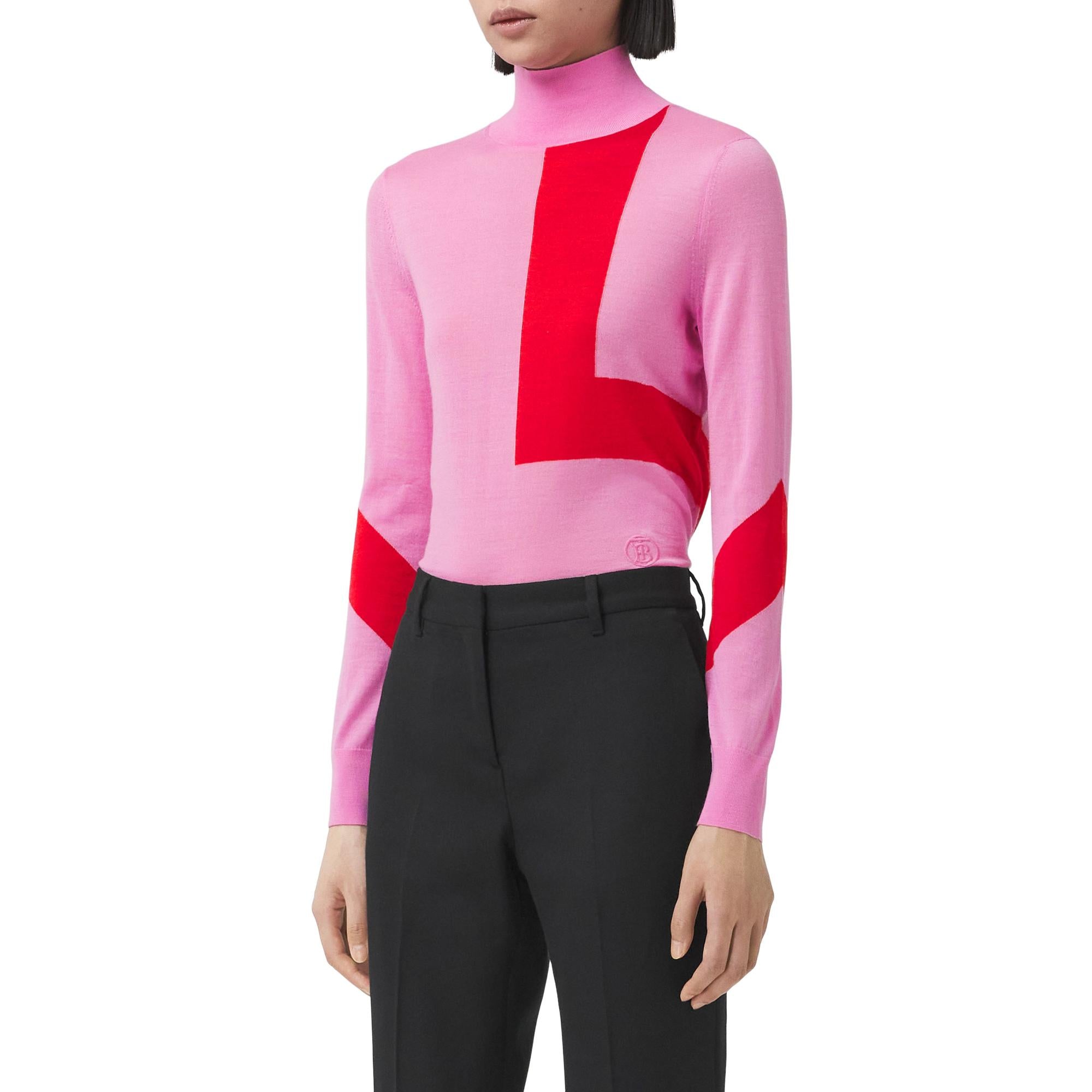 지오메트릭 인타르시아 울 실크 블렌드 터틀넥 스웨터