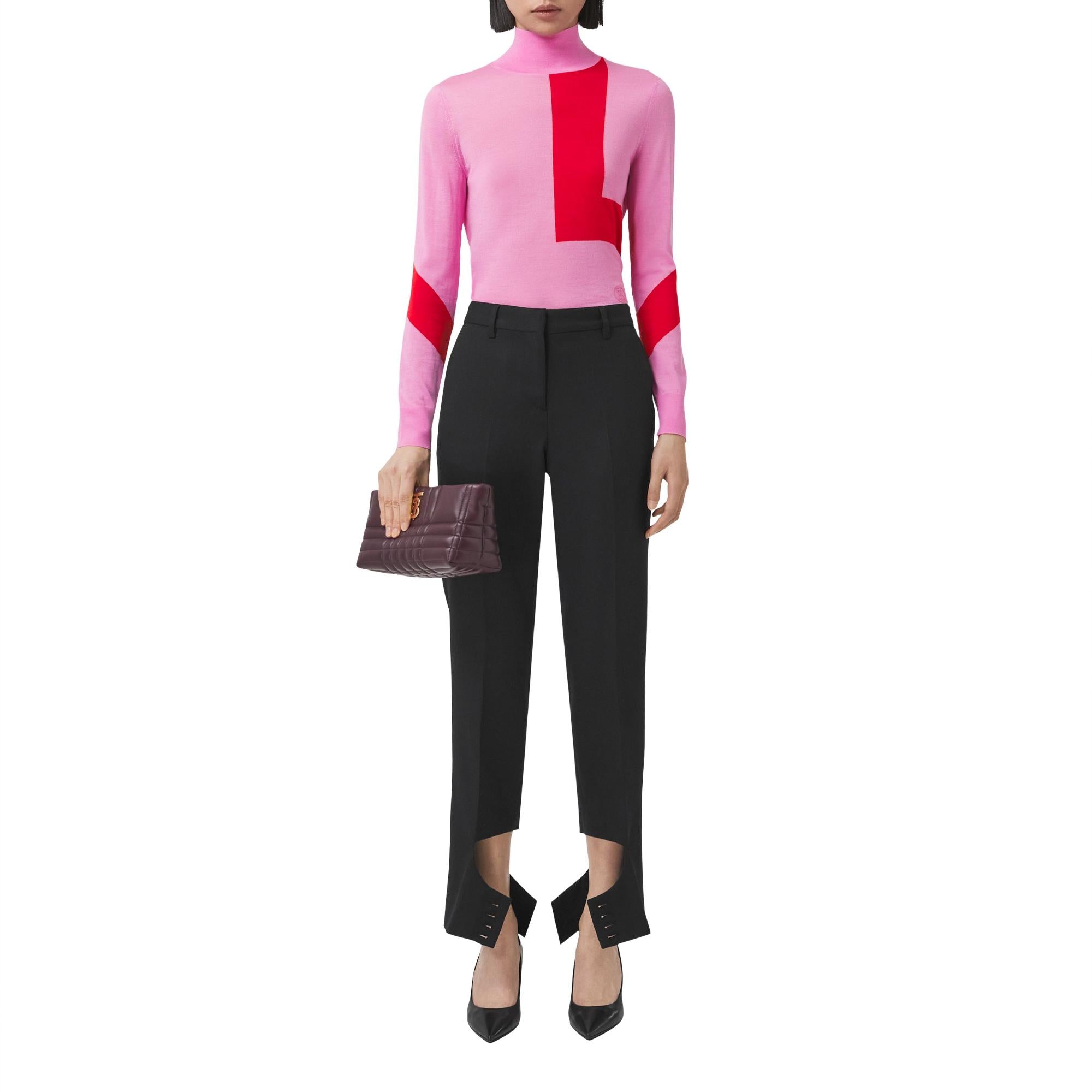 지오메트릭 인타르시아 울 실크 블렌드 터틀넥 스웨터