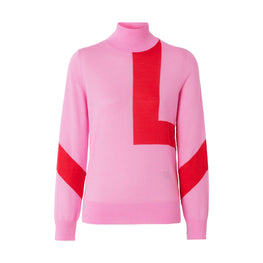 지오메트릭 인타르시아 울 실크 블렌드 터틀넥 스웨터