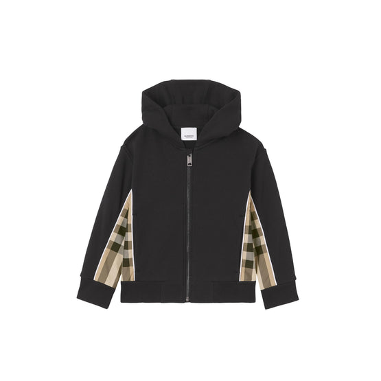 체크 패널 코튼 후드 톱