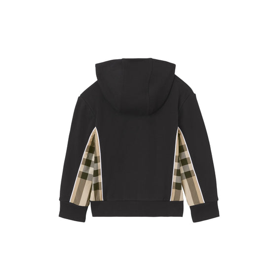 체크 패널 코튼 후드 톱