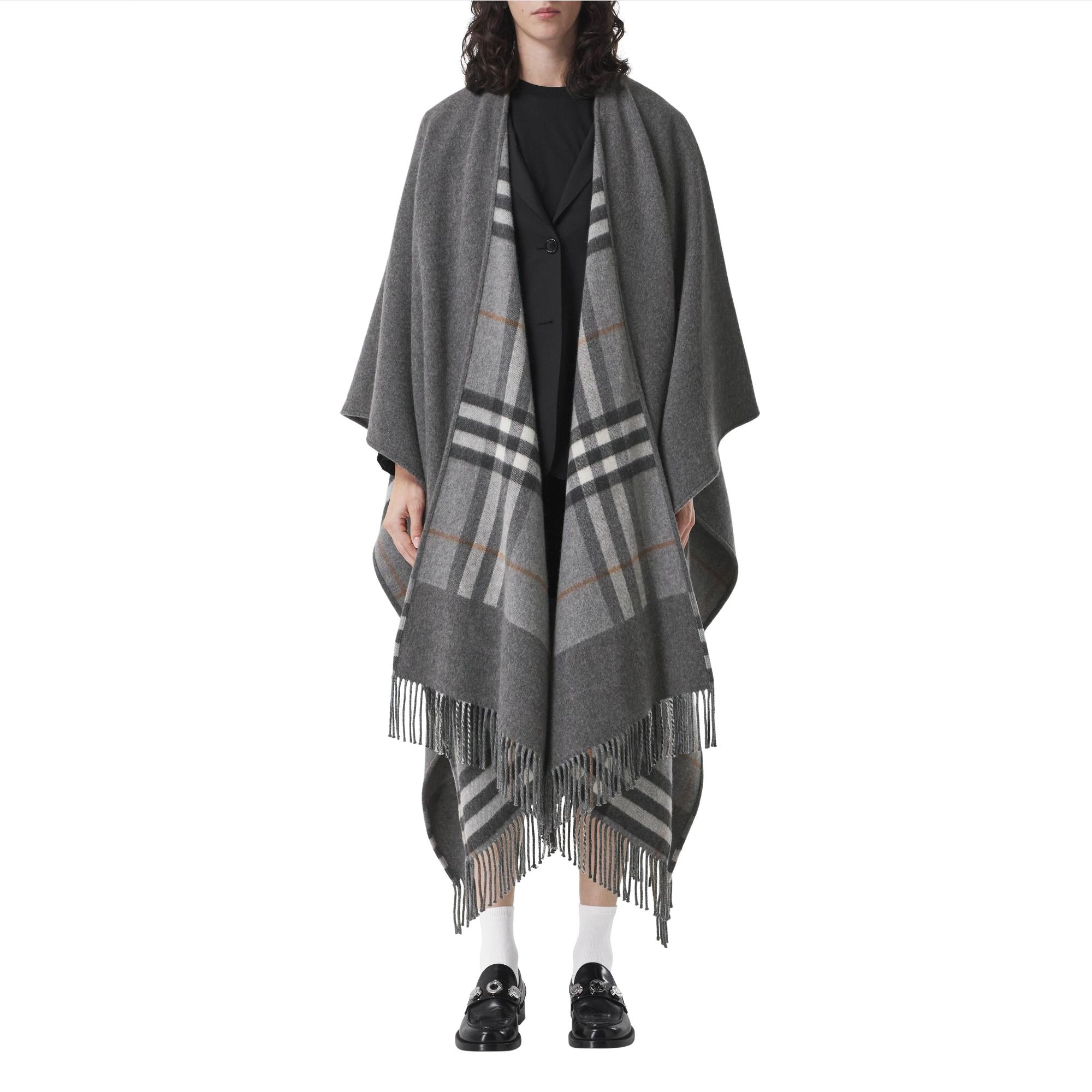 리버시블 체크 울 캐시미어 케이프