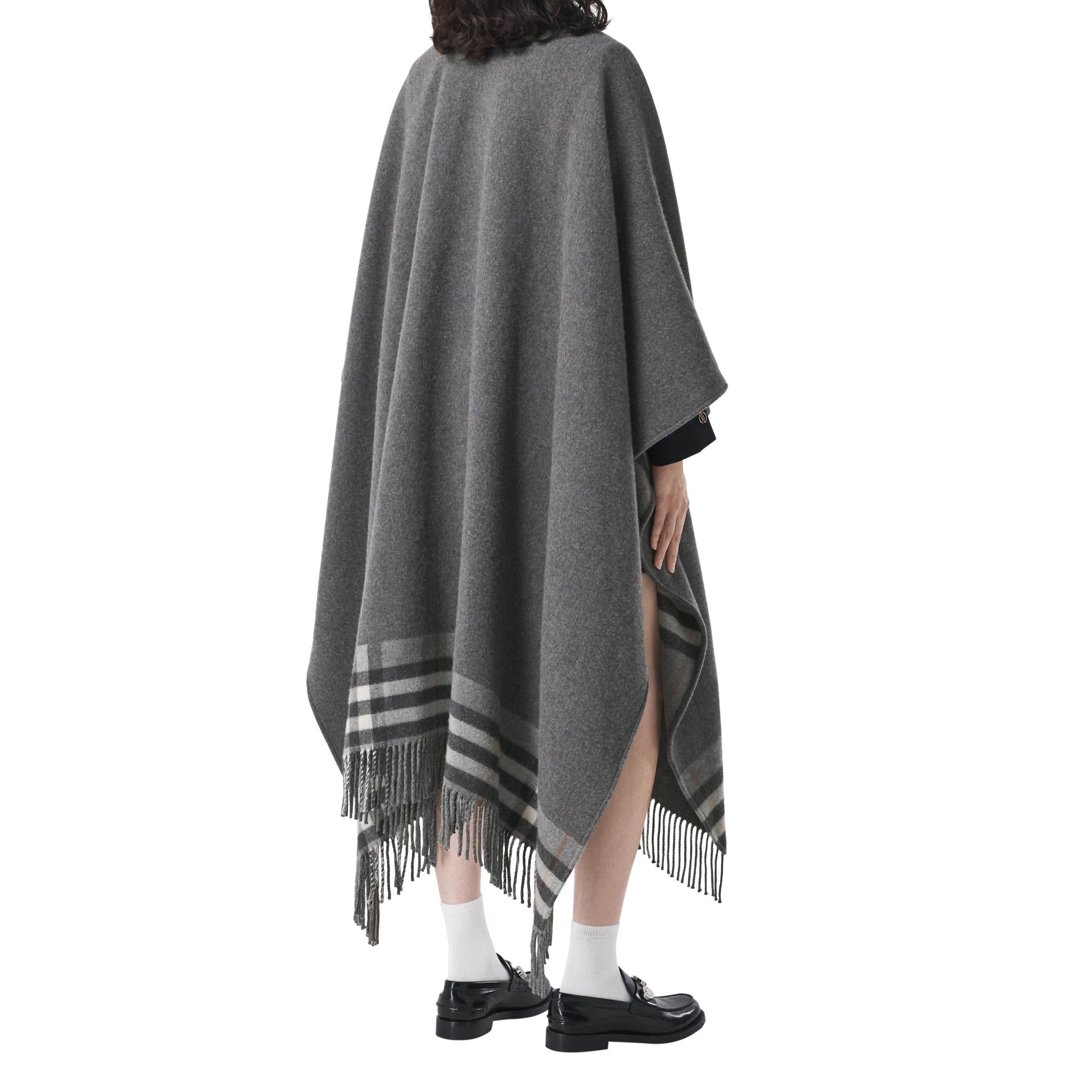 리버시블 체크 울 캐시미어 케이프