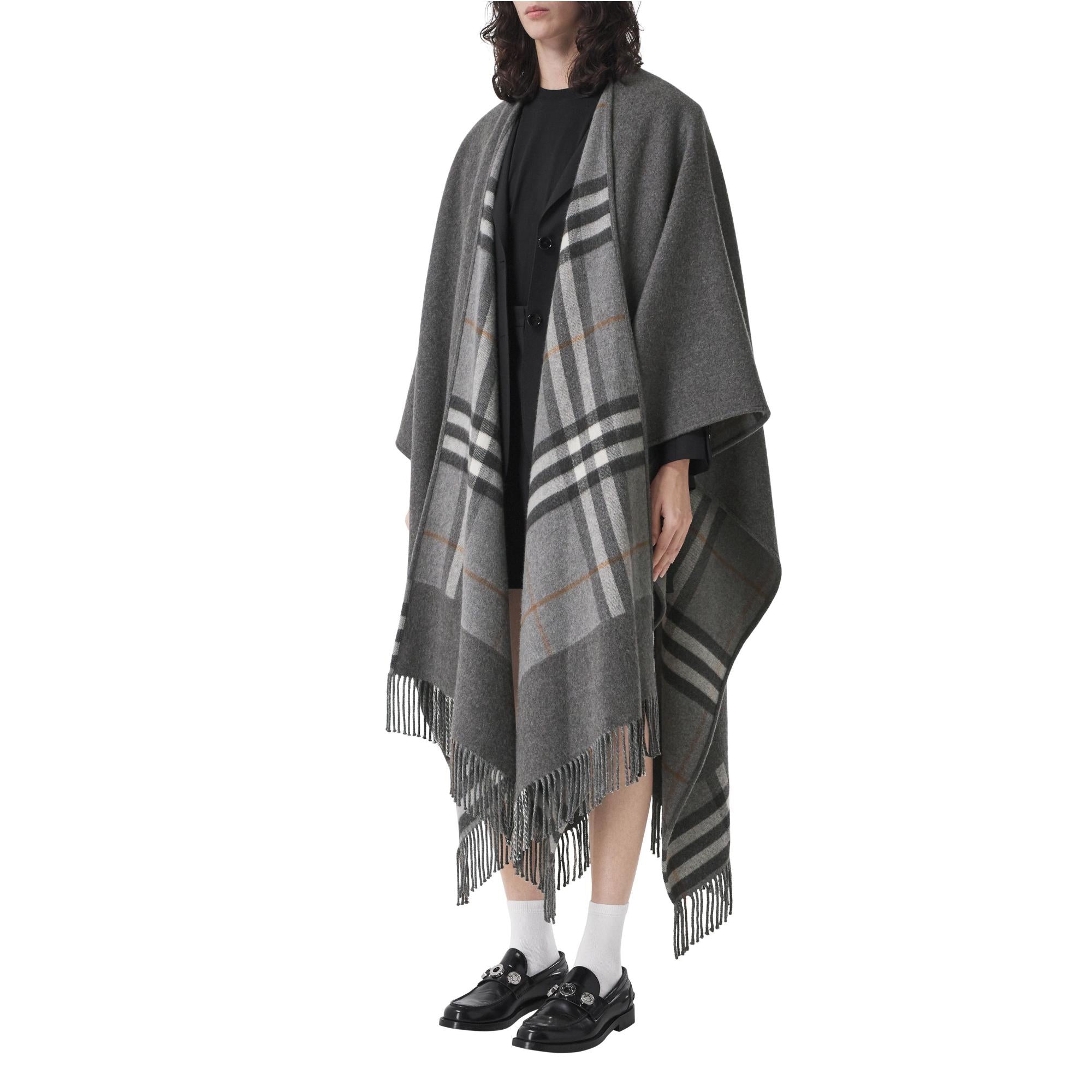 리버시블 체크 울 캐시미어 케이프