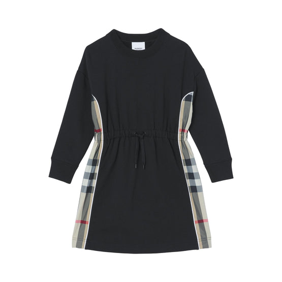 롱 슬리브 체크 패널 코튼 드레스