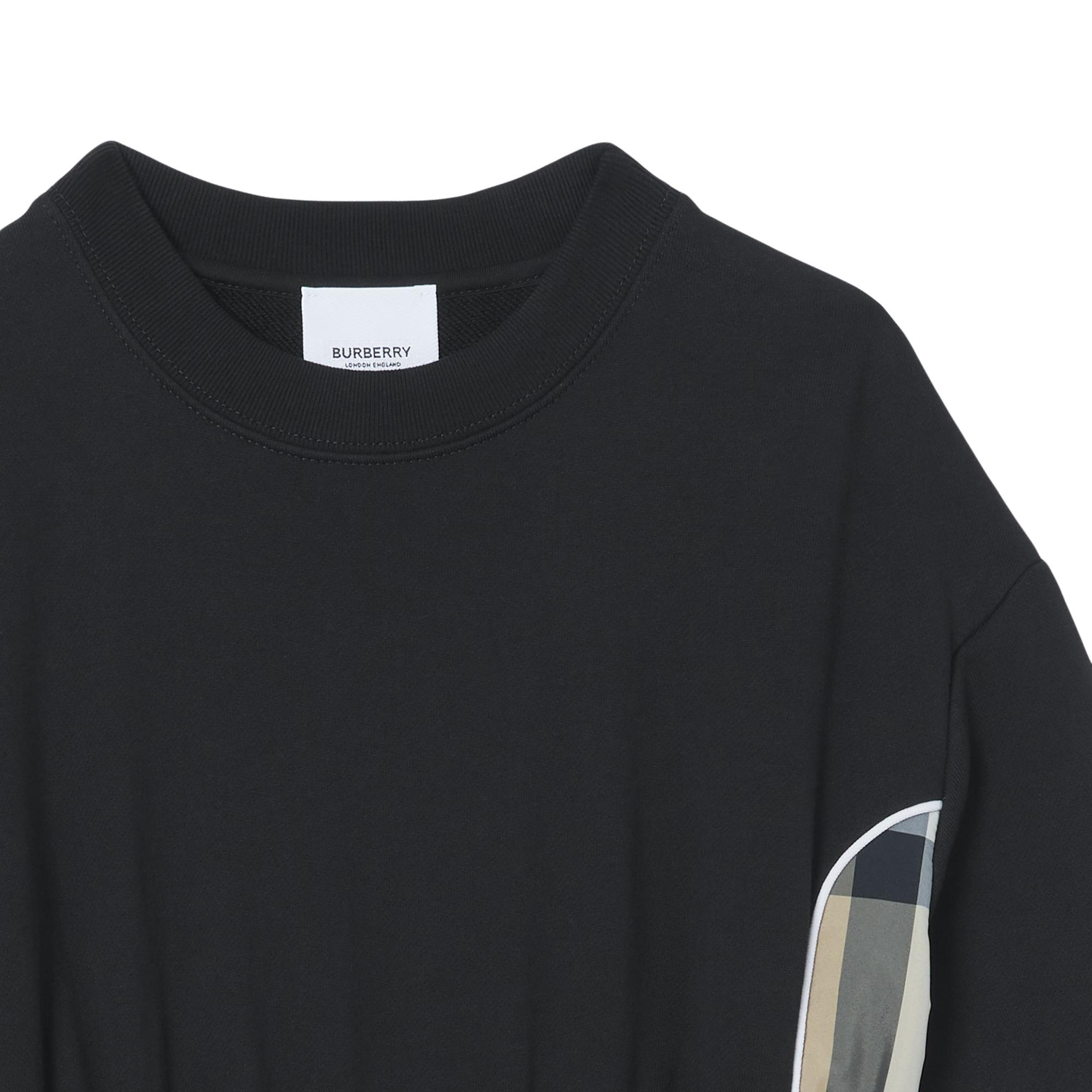 롱 슬리브 체크 패널 코튼 드레스