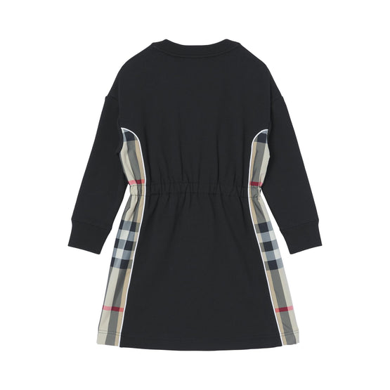 롱 슬리브 체크 패널 코튼 드레스
