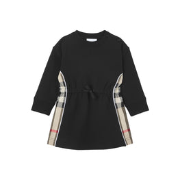 롱 슬리브 체크 패널 코튼 드레스