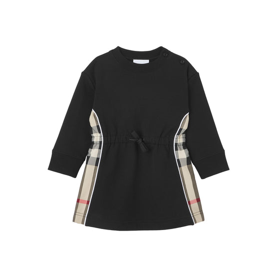 롱 슬리브 체크 패널 코튼 드레스