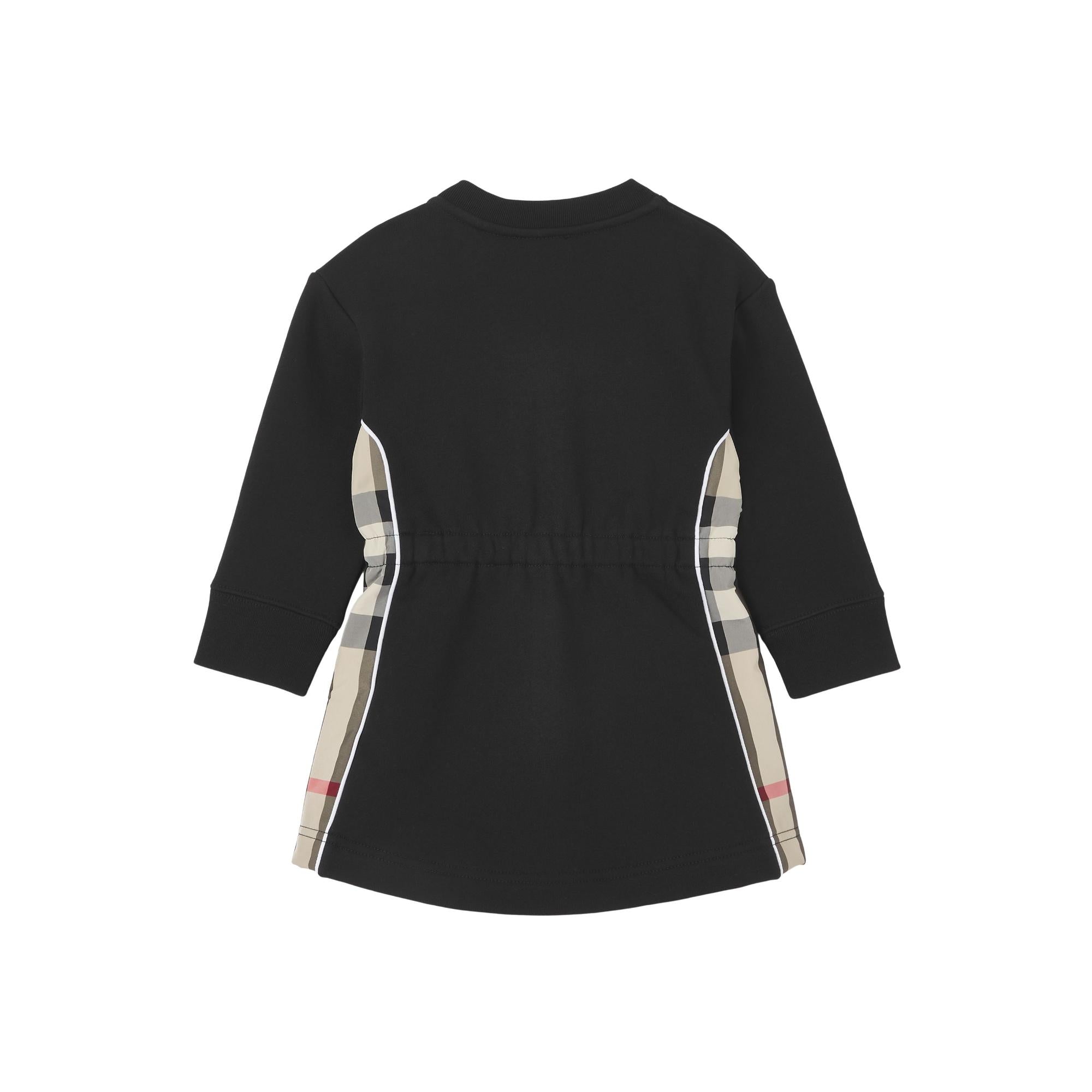 롱 슬리브 체크 패널 코튼 드레스